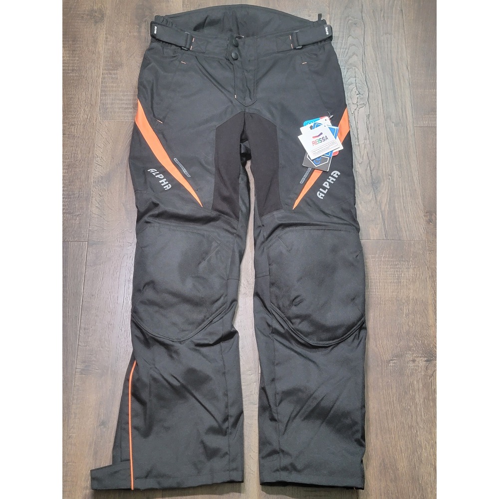 Alpha Cycle Gear Motorcycle Pants Black Orange Cordura Waterproof Armor 30-32x32